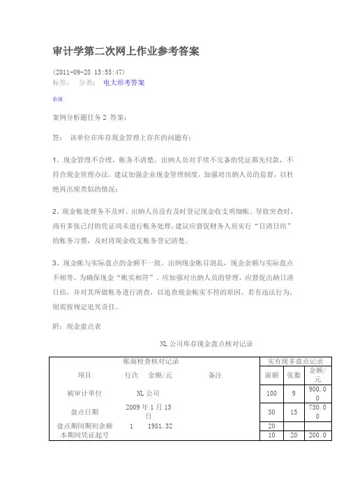 审计学第二次网上作业参考答案