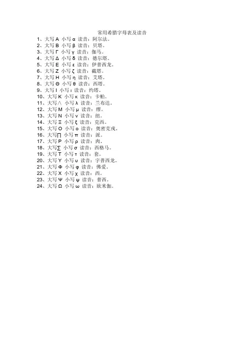 常用希腊字母表及读音