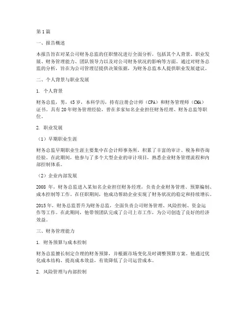 一个财务总监的分析报告(3篇)