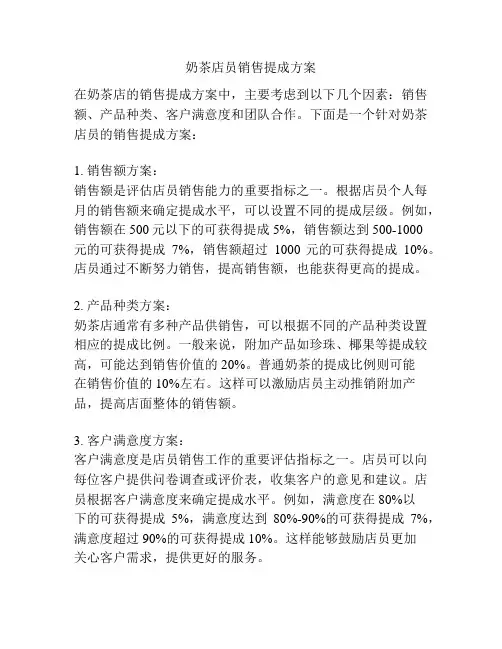 奶茶店员销售提成方案