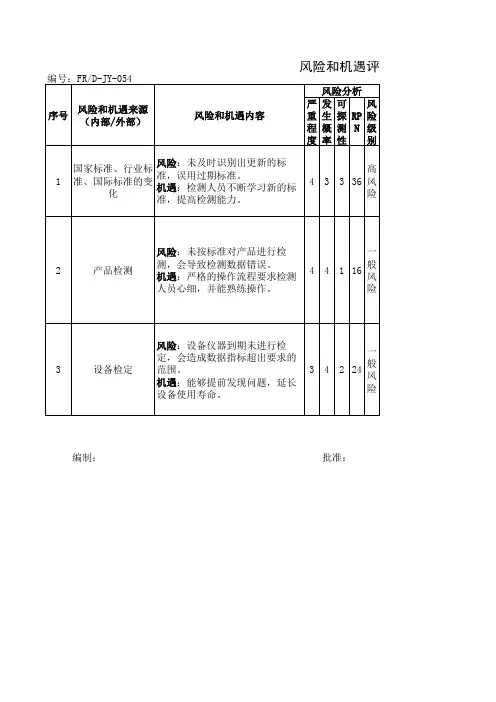 风险和机遇评估分析表