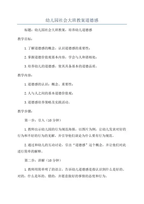 幼儿园社会大班教案道德感