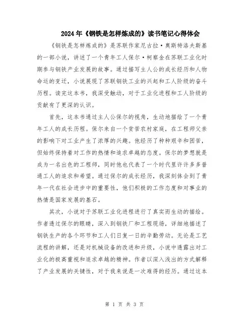 2024年《钢铁是怎样炼成的》读书笔记心得体会