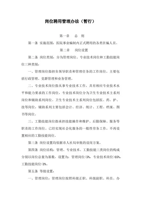医院岗位聘用管理办法