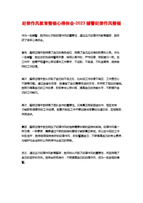 纪律作风教育整顿心得体会-2023辅警纪律作风整顿