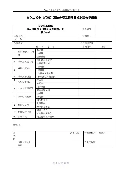 出入口控制(门禁)系统分项工程质量检测验收记录表
