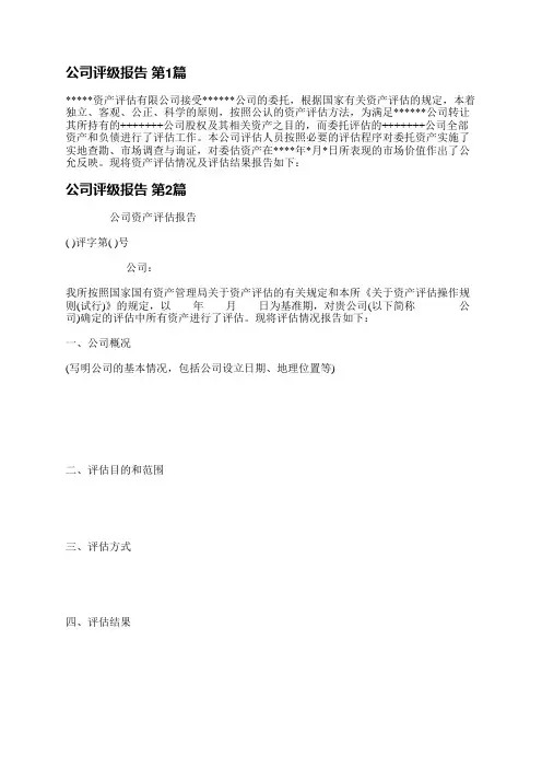 公司评级报告(精选3篇)
