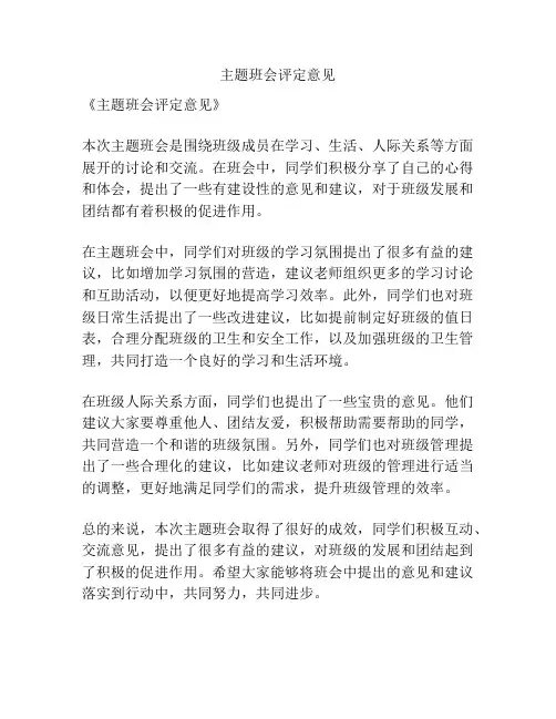 主题班会评定意见