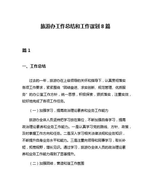 旅游办工作总结和工作谋划8篇