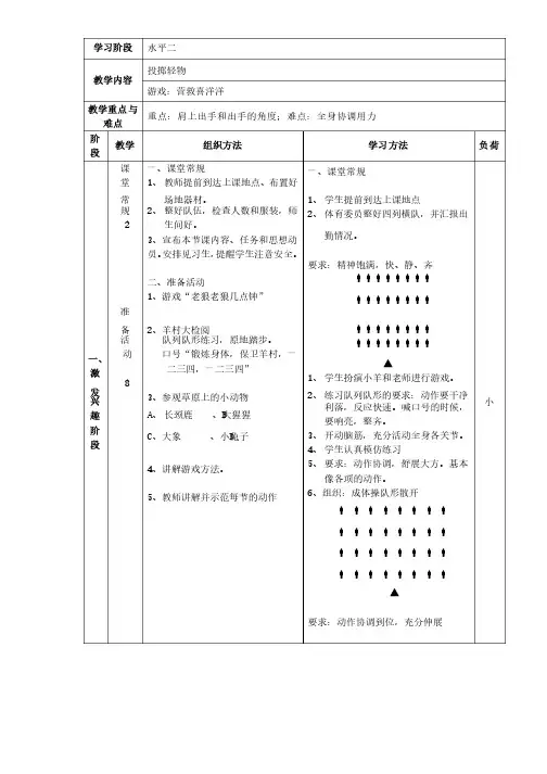小学体育水平二投掷课说课稿及教案