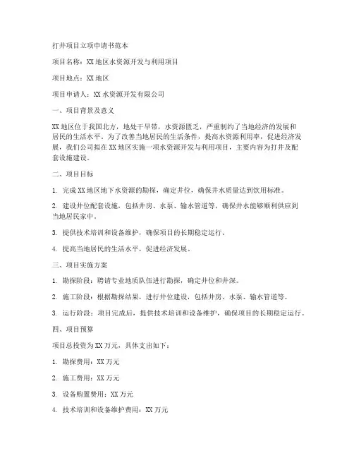 打井项目立项申请书范本