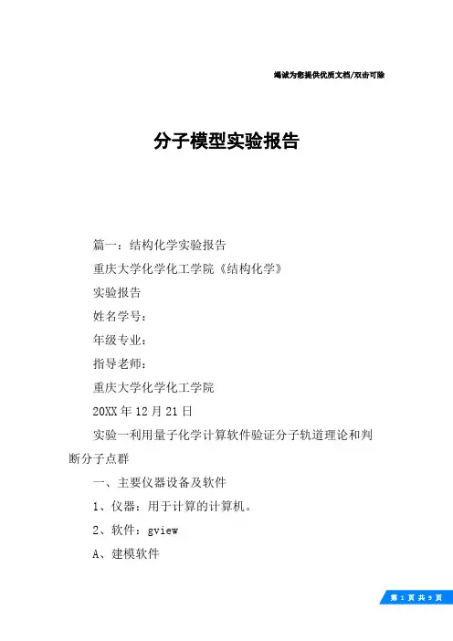 分子模型实验报告