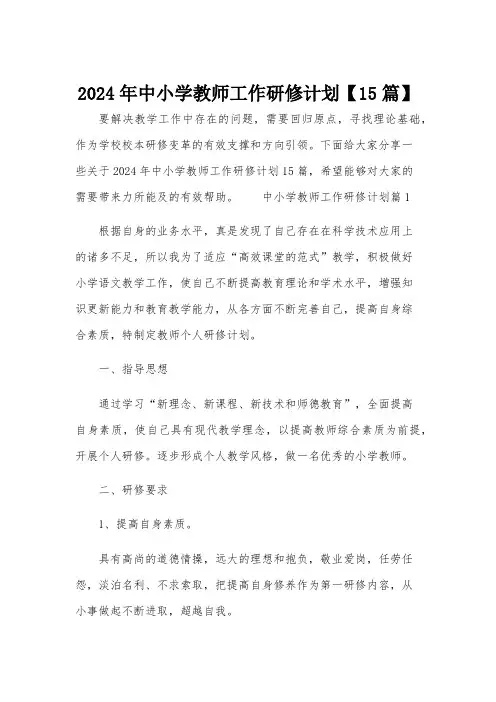 2024年中小学教师工作研修计划【15篇】