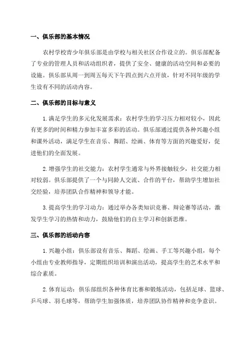 农村学校青少年俱乐部说明报告