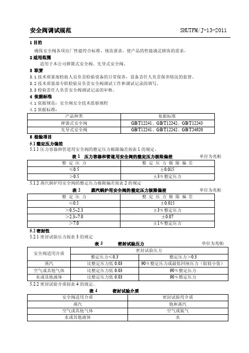 安全阀调试规范