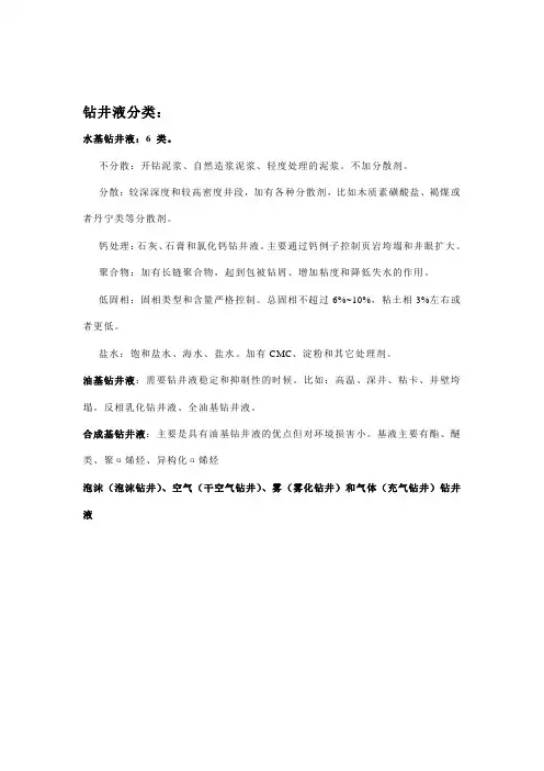 钻井液分类：