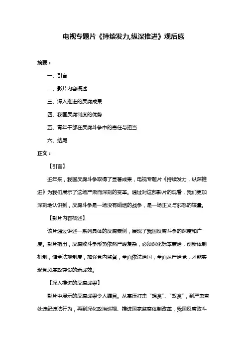 电视专题片《持续发力,纵深推进》观后感
