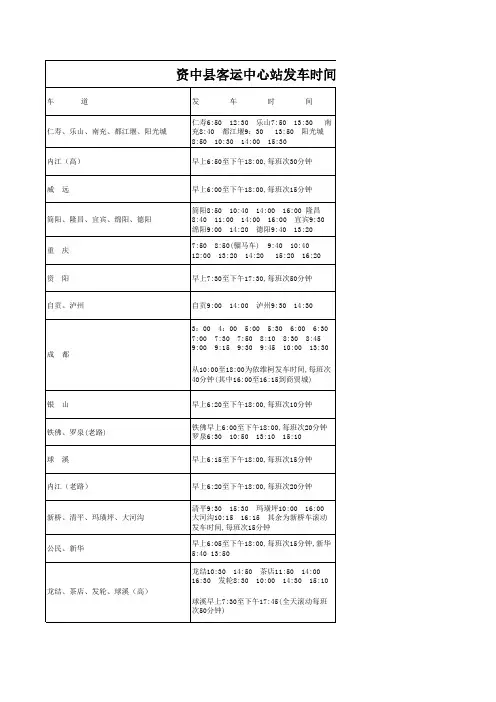 资中县客运中心站发车时间表