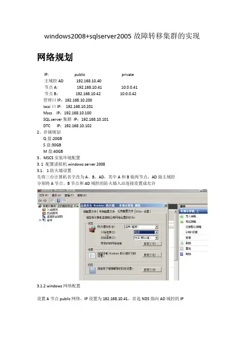 windows2008+sqlserver2008故障转移集群