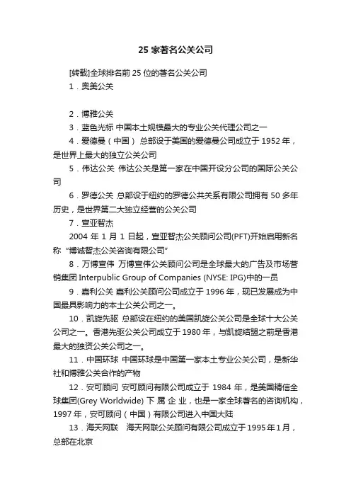 25家著名公关公司