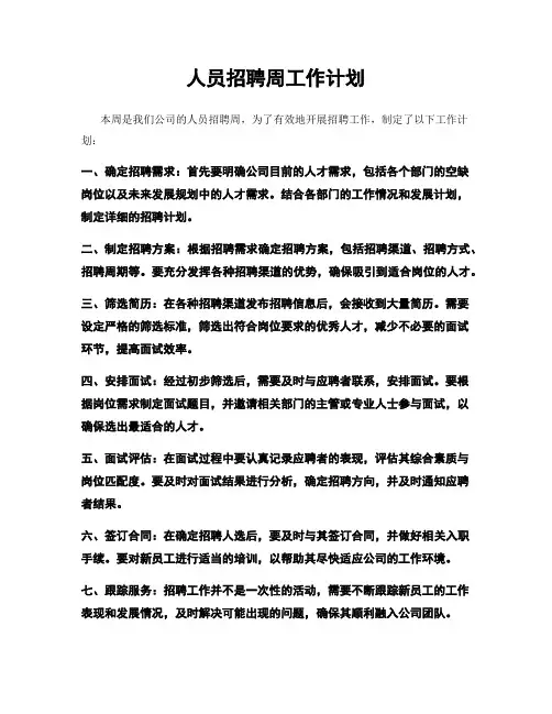 人员招聘周工作计划