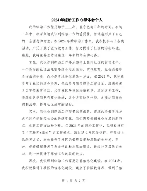 2024年综治工作心得体会个人