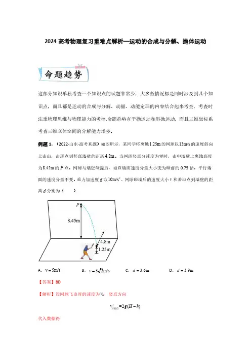 2024高考物理复习重难点解析—运动的合成与分解、抛体运动