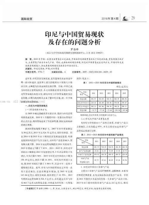 印尼与中国贸易现状及存在的问题分析