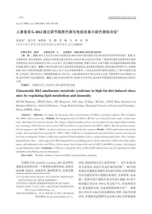 人参皂苷G-Rh2通过调节脂质代谢与免疫改善小鼠代谢综合征