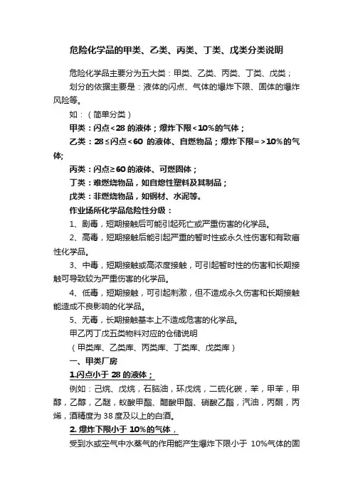危险化学品的甲类、乙类、丙类、丁类、戊类分类说明
