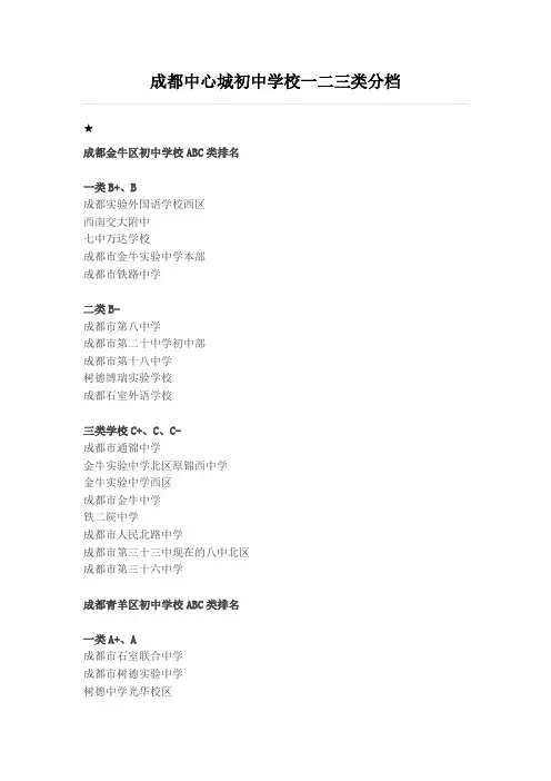 成都中心城初中学校一二三类分档
