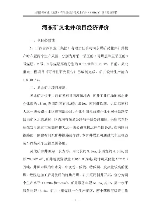 河东矿灵北井经济评价