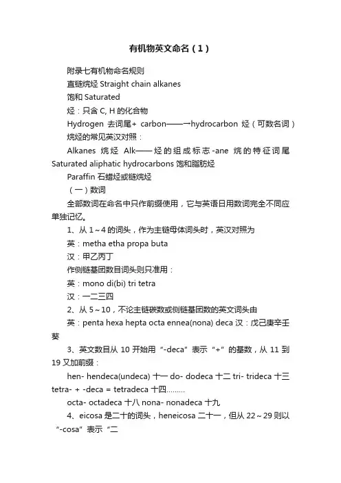 有机物英文命名（1）