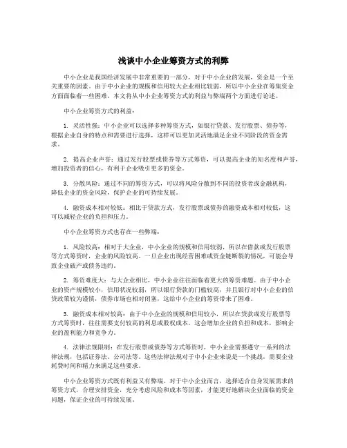 浅谈中小企业筹资方式的利弊