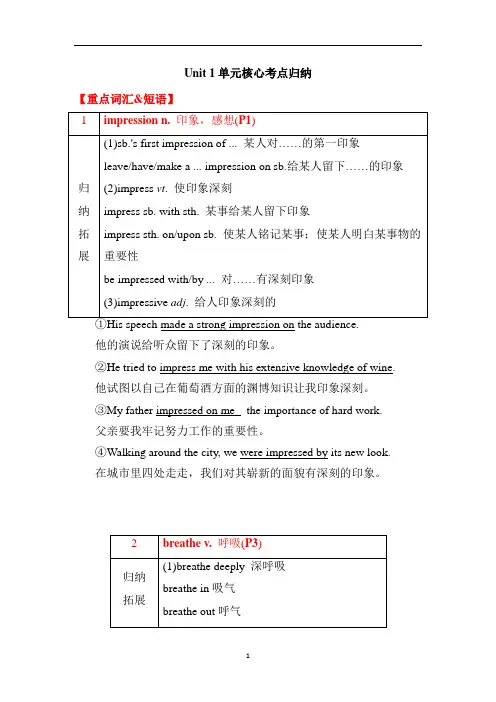 高中英语 外研版必修第一册unit 1 单元核心考点归纳(重点单词短语+长难句解析+语法)