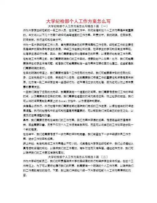 大学纪检部个人工作计划怎么写3篇