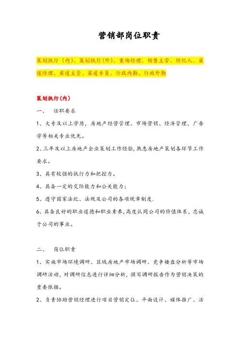 营销部岗位职责(完整版)