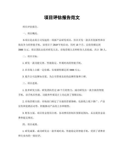 项目评估报告范文