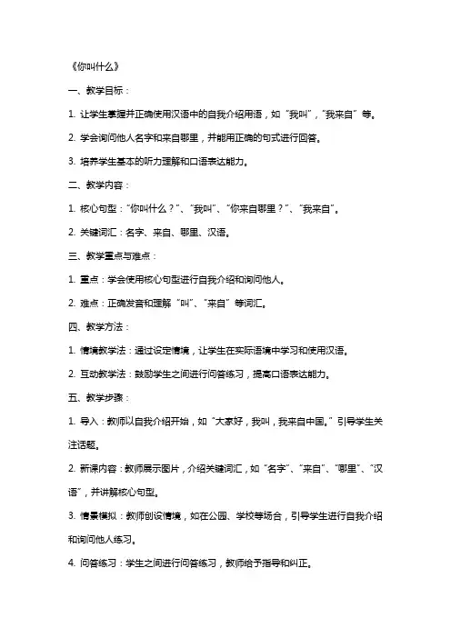 学习汉语基础教案《你叫什么》
