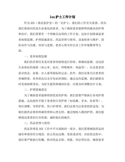 lcu护士工作计划