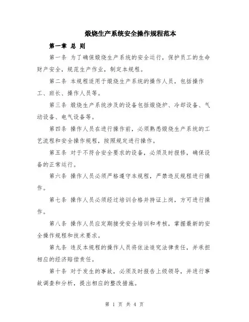 煅烧生产系统安全操作规程范本