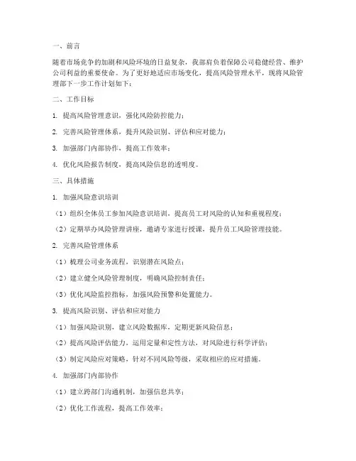 风险管理部下一步工作计划