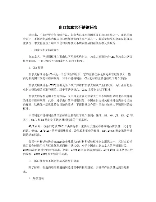 出口加拿大不锈钢标准
