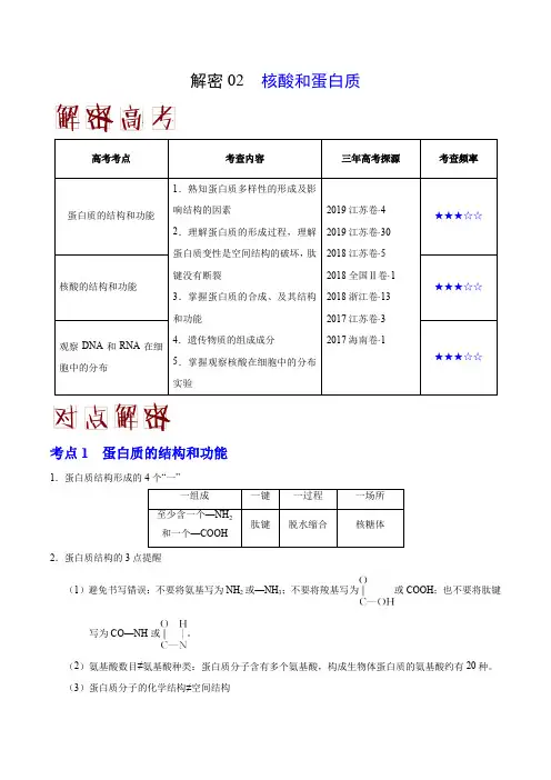 备战2020年高考生物之高频考点解密 核酸和蛋白质(解析版)