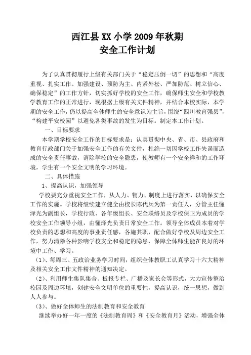 XX小学2009年安全工作计划