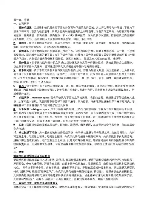 局部解剖学头部名词解释和简答题