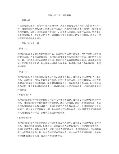 保险公司工作计划及目标