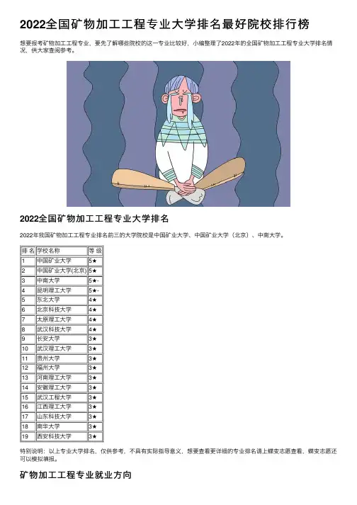 2022全国矿物加工工程专业大学排名最好院校排行榜