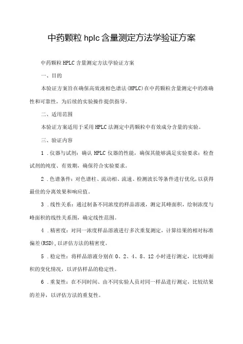 中药颗粒 hplc含量测定 方法学验证方案