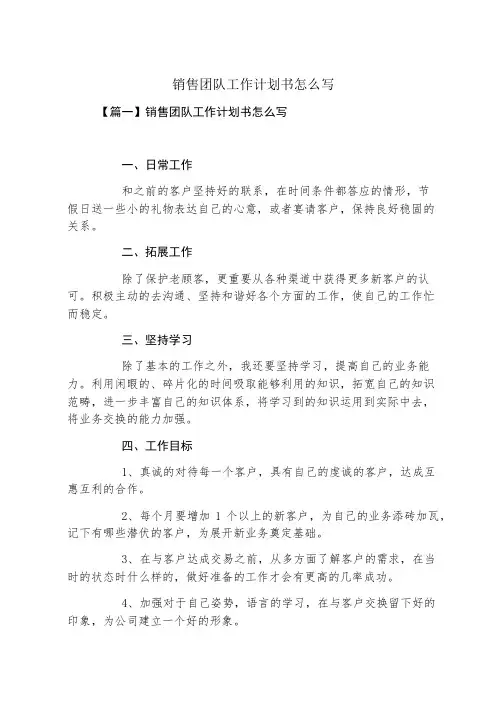 销售团队工作计划书怎么写